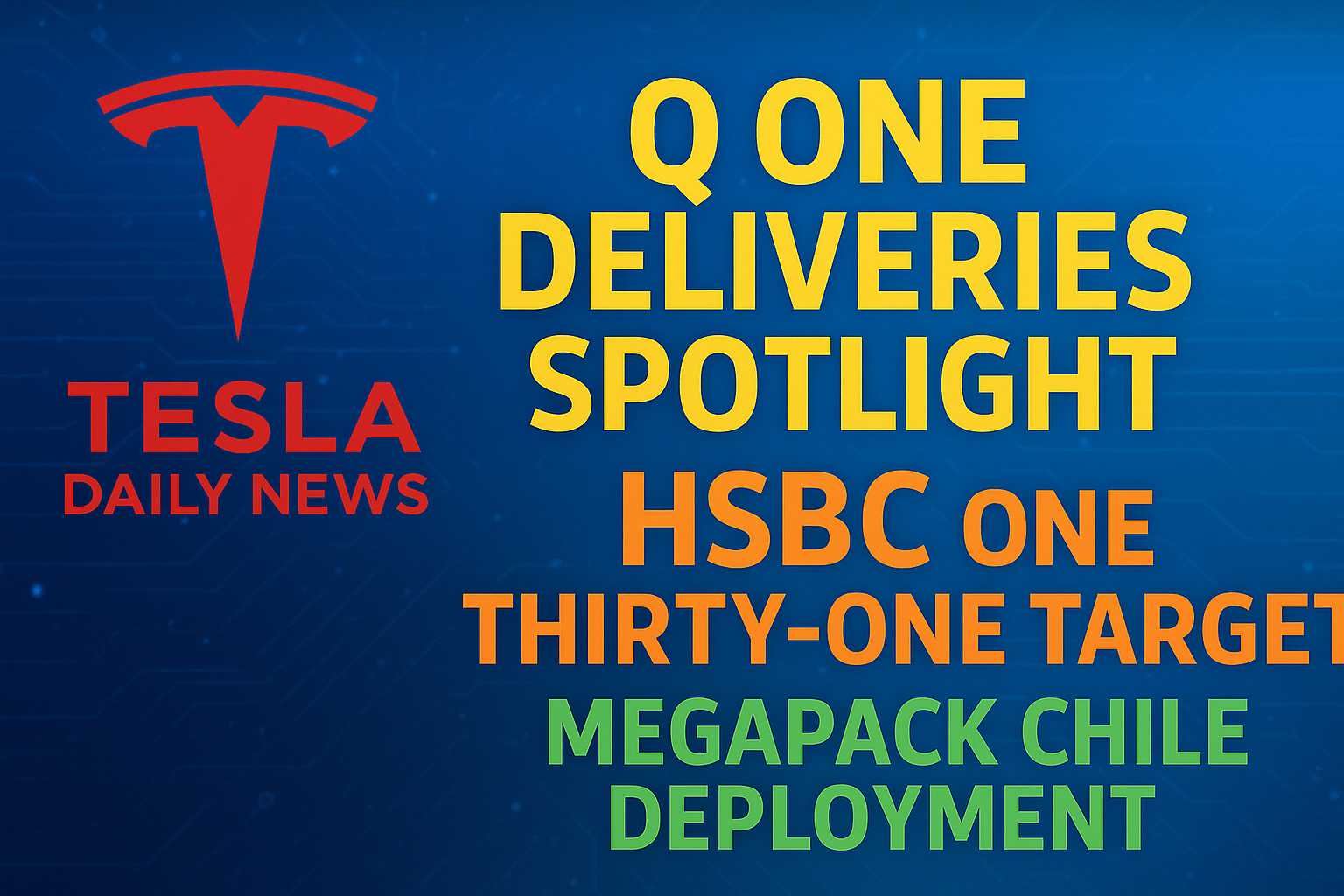 2026-03-31 Tesla News - Q one deliveries spotlight, HSBC one thirty-one target, Megapack Chile deployment episode artwork