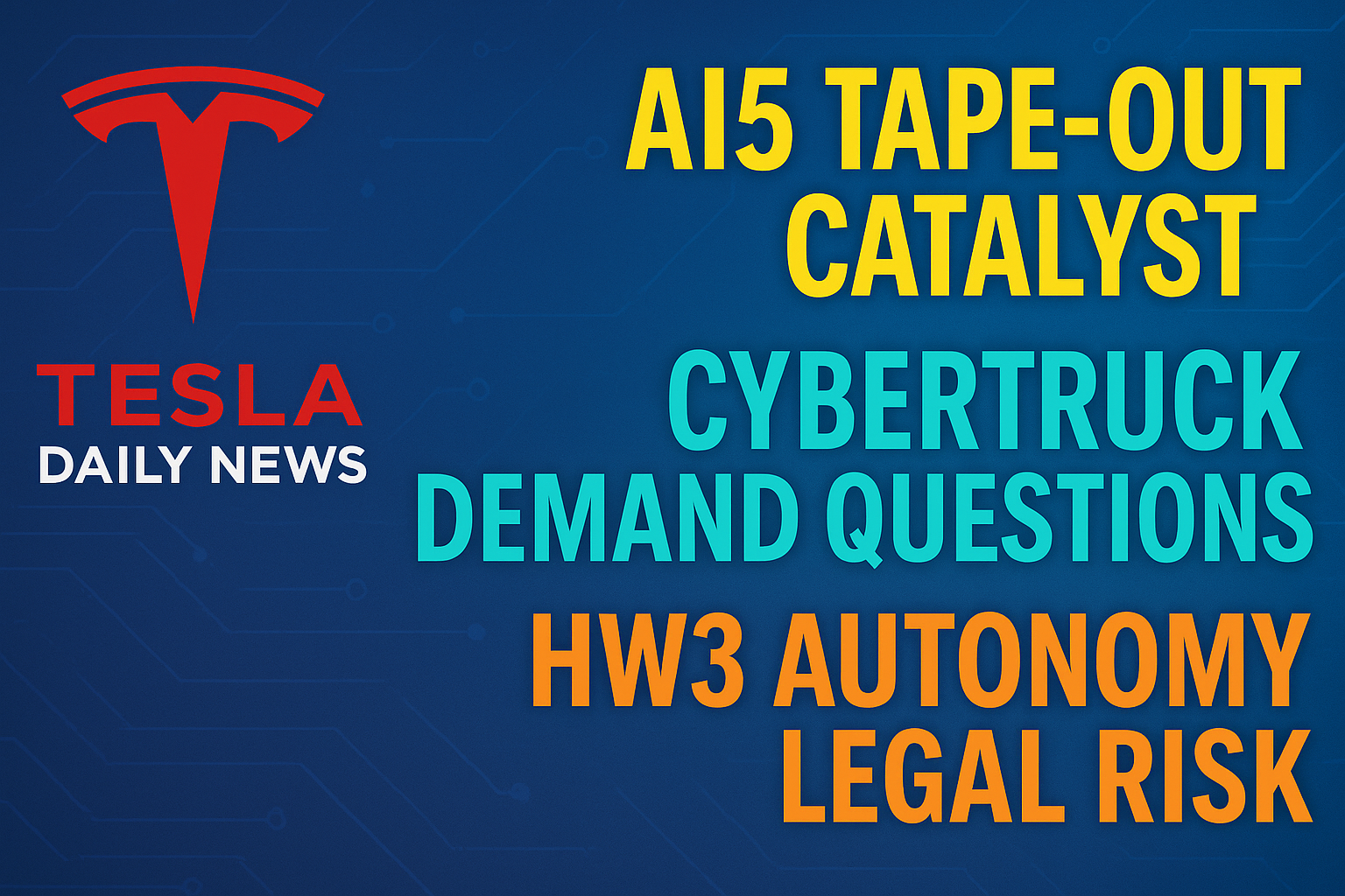 2026-04-17 Tesla News - AI5 Tape-Out Catalyst, Cybertruck Demand Questions, HW3 Autonomy Legal Risk episode artwork